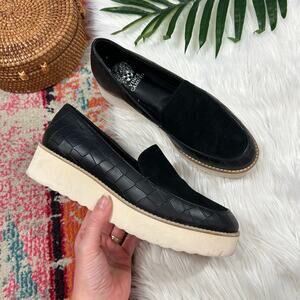Vince Camuto Neutral Black Minimalist Leather Platform Loafer Sneaker Shoe 8.5